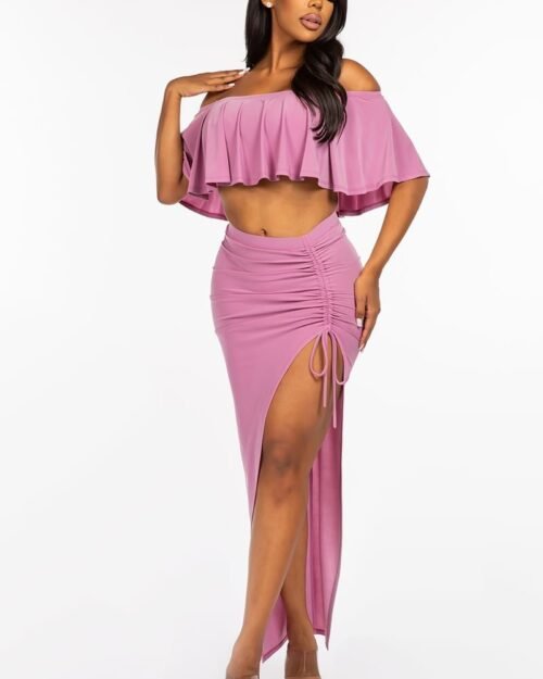 Off-The-Shoulder Ruffled Two-Piece Set Mauve