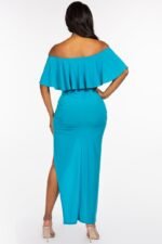 Solid Ity Off The Shoulder Ruffled Cropped Top And Ruched Maxi Skirt Two Pie... - Image 4
