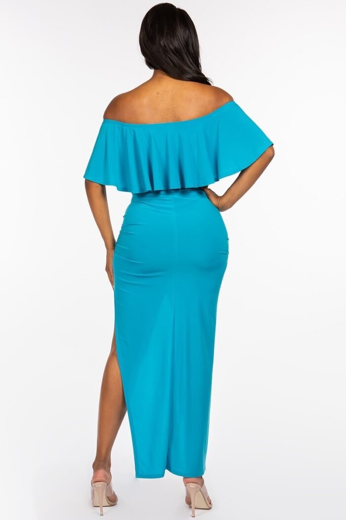 Solid ity off the shoulder ruffled cropped top and ruched maxi skirt two pie... - image 4