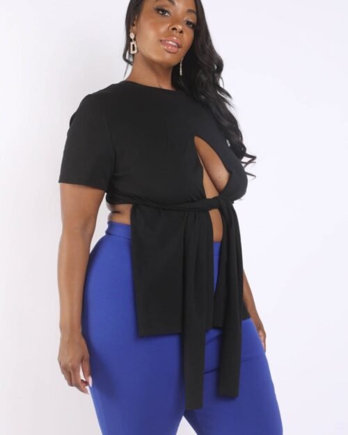 tie detailed slit t shirt