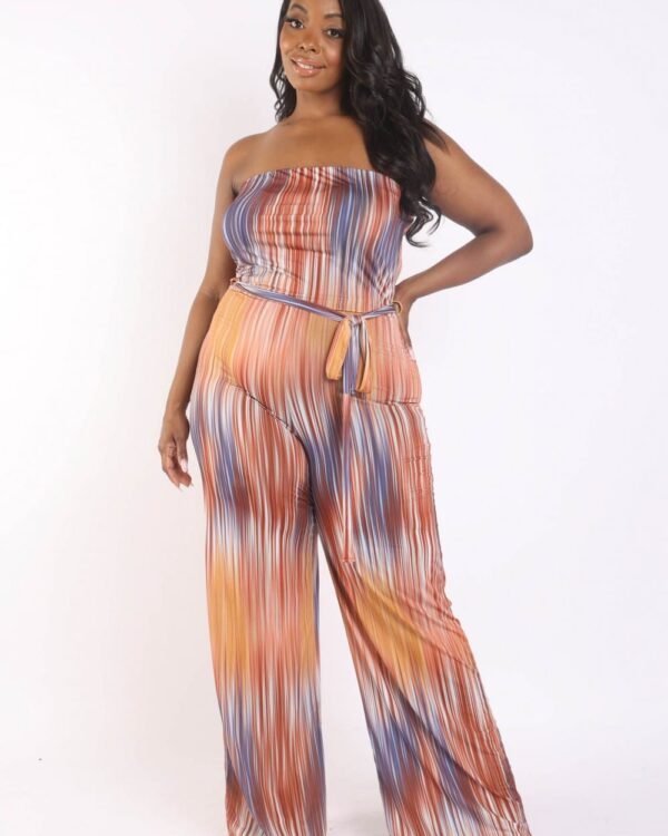 Printed Tube Jumpsuit With Self Belt