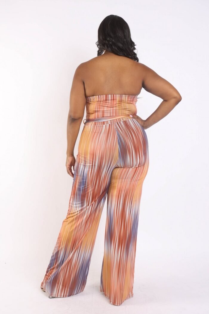 Printed tube jumpsuit with self belt