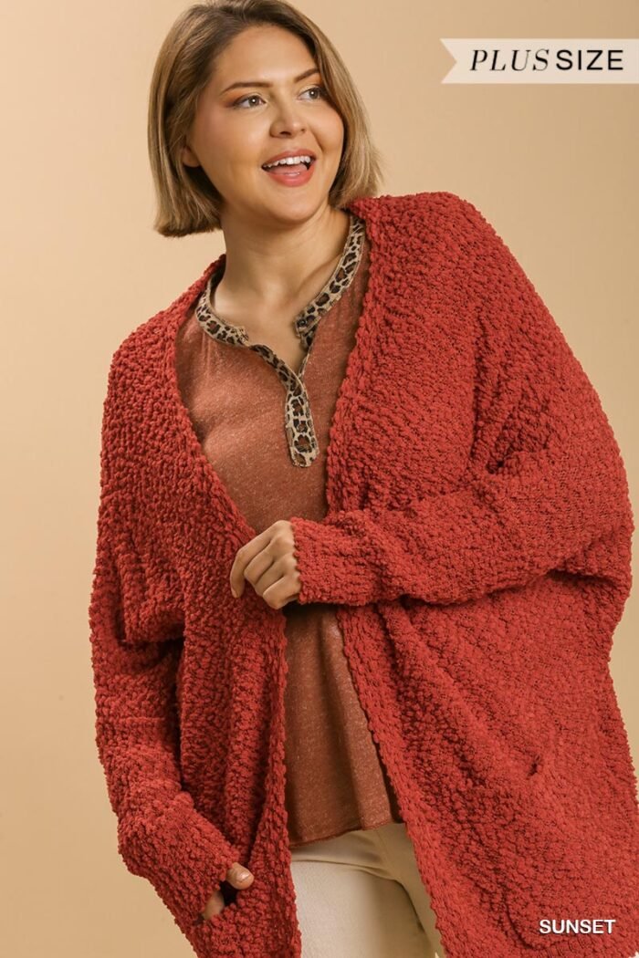Open front oversized cardigan sweater with pockets