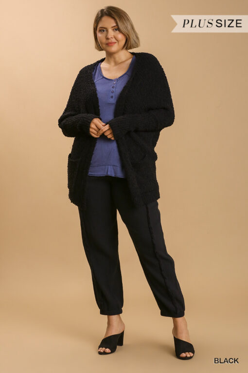 Open Front Oversized Cardigan Sweater With Pockets - Image 2
