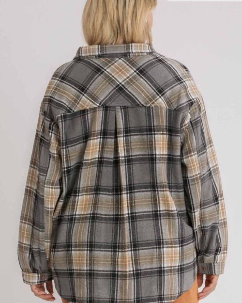 plaid collar button down overshirt with front pockets