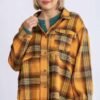 Plaid Collar Button Down Overshirt With Front Pockets