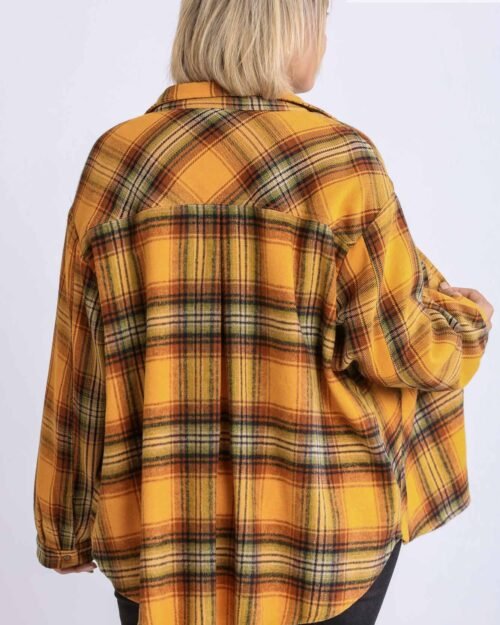 plaid collar button down overshirt with front pockets