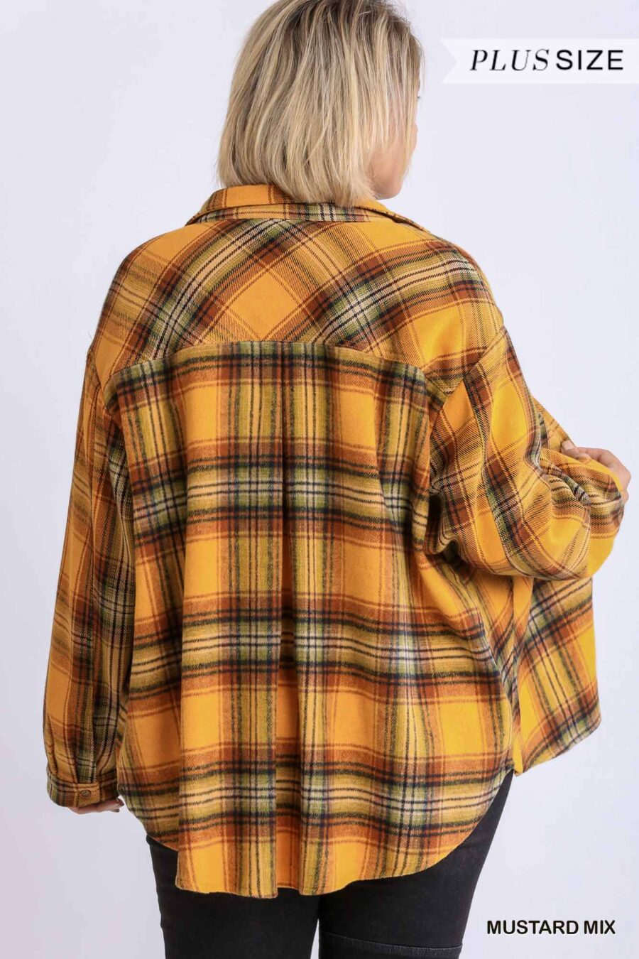 Plaid collar button down overshirt with front pockets