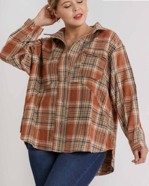 plaid collar button down overshirt with front pockets