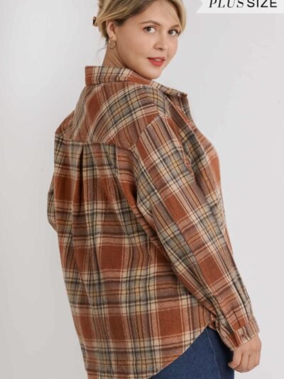 Plaid Collar Button Down Overshirt With Front Pockets Plaid Collar Button Down Overshirt With Front Pockets