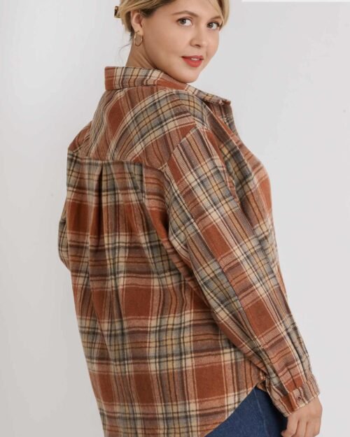 plaid collar button down overshirt with front pockets