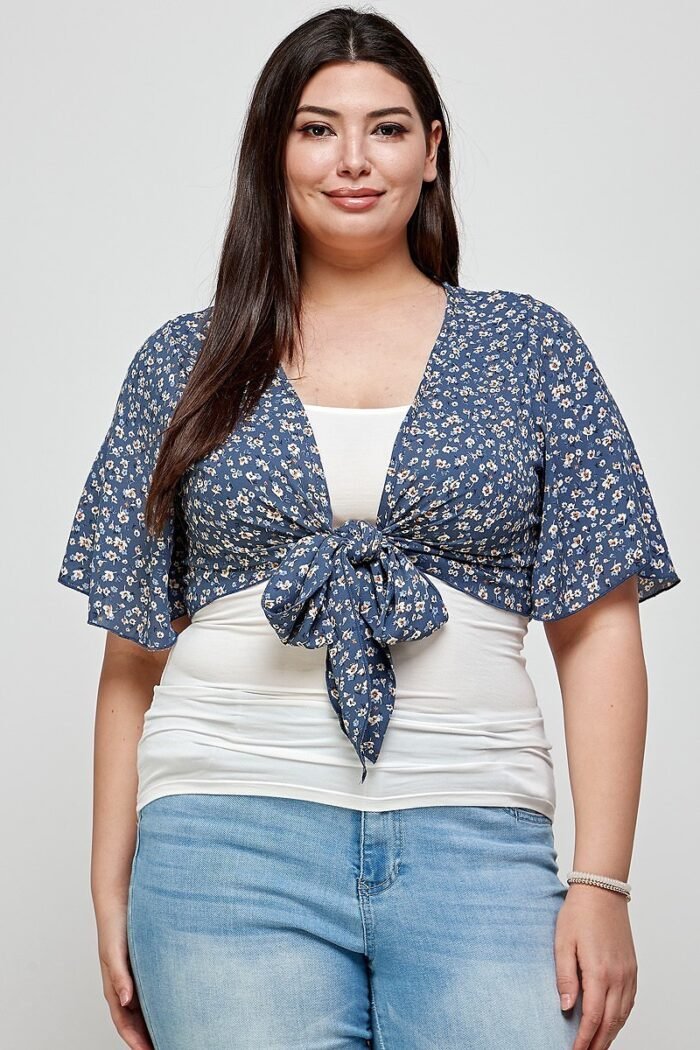Plus size ditsy floral print cropped bolero cardigan