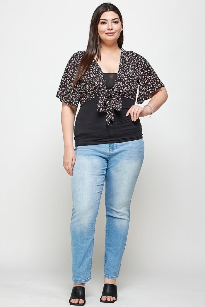 Plus size ditsy floral print cropped bolero cardigan