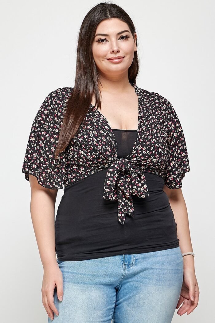Plus size ditsy floral print cropped bolero cardigan