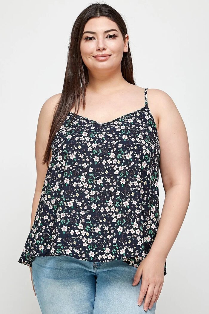 Plus size, ditsy floral print cami top