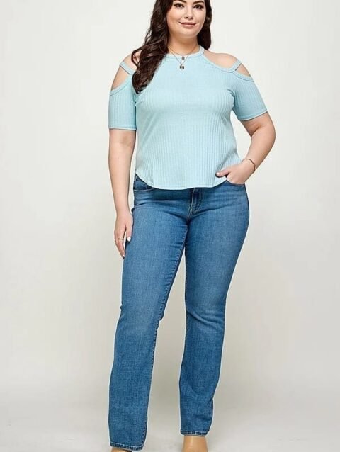 Plus Size, Solid Ribbed Cold Shoulder Top