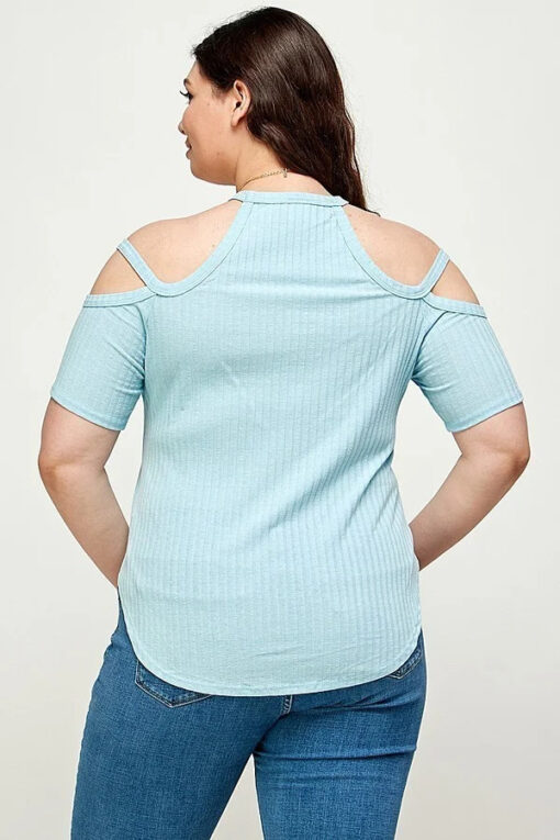 Plus Size, Solid Ribbed Cold Shoulder Top - Image 4