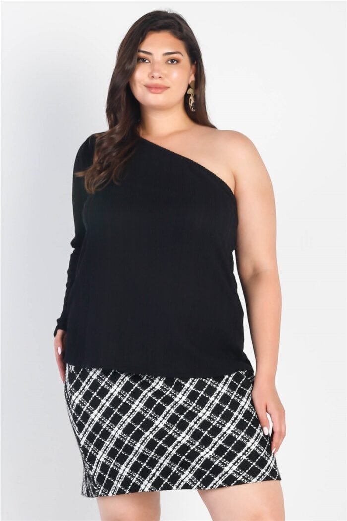 Plus black ribbed one shoulder top - image 1