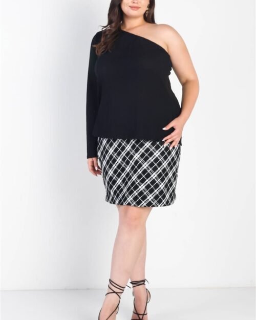 plus black ribbed one shoulder top