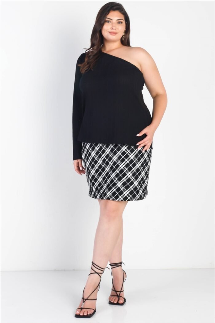Plus black ribbed one shoulder top - image 2