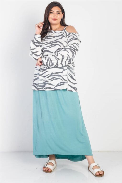 Plus White & Charcoal Zebra Flannel Cold Shoulder Long Sleeve Top - Image 2