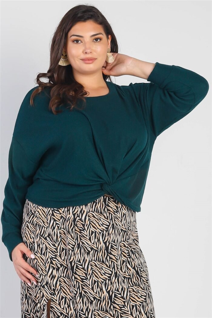 Plus hunter green flannel ribbed twisted detail top - image 1
