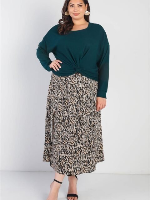 Plus Hunter Green Flannel Ribbed Twisted Detail Top