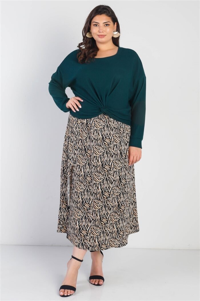 Plus hunter green flannel ribbed twisted detail top - image 2