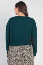 Plus Hunter Green Flannel Ribbed Twisted Detail Top - Image 3