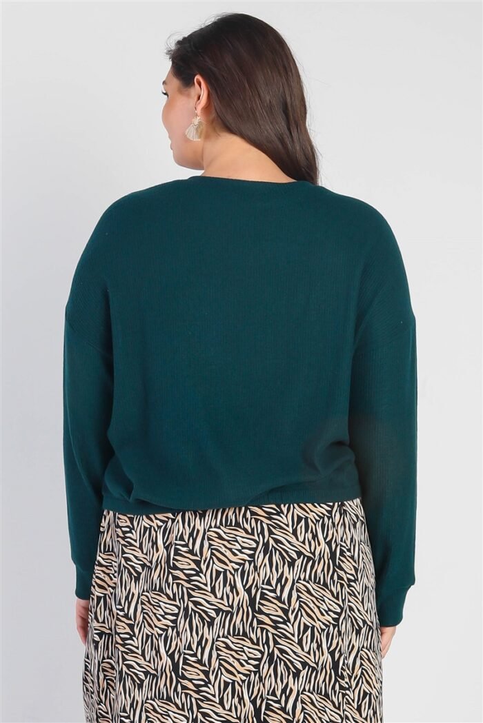 Plus hunter green flannel ribbed twisted detail top - image 3