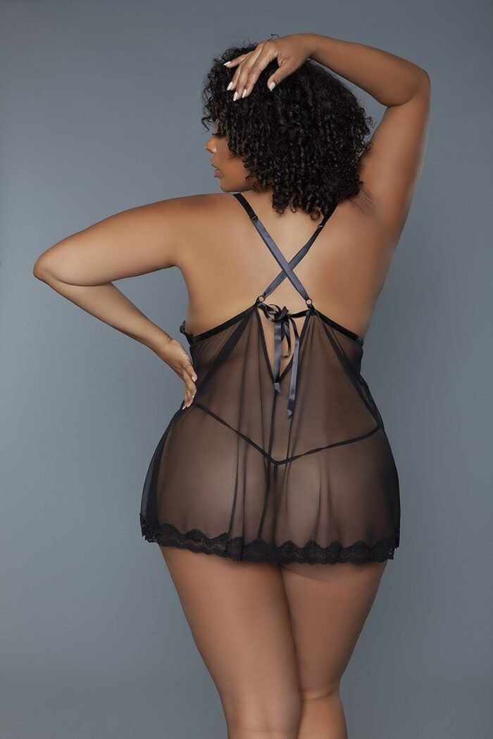 2 pc unlined lace cups babydoll sheer mesh and lace front panels design