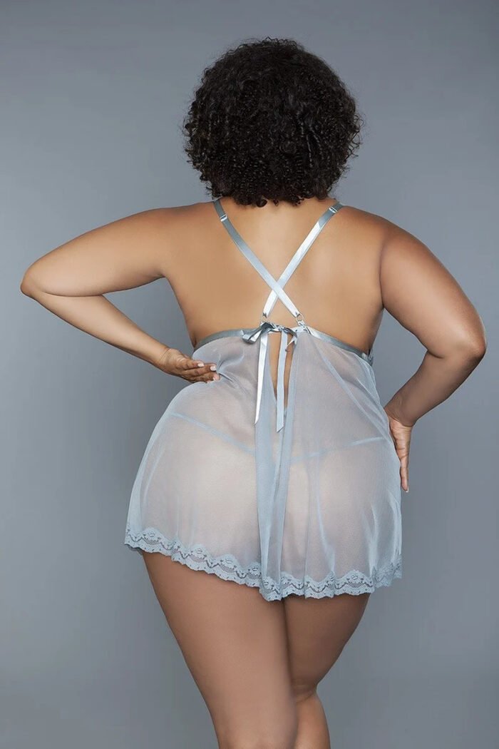 2 pc unlined lace cups babydoll sheer mesh and lace front panels design