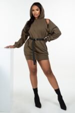 Double Zipper Long Sleeve Hooded Mini Dress - Image 6