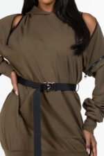 Double Zipper Long Sleeve Hooded Mini Dress - Image 7