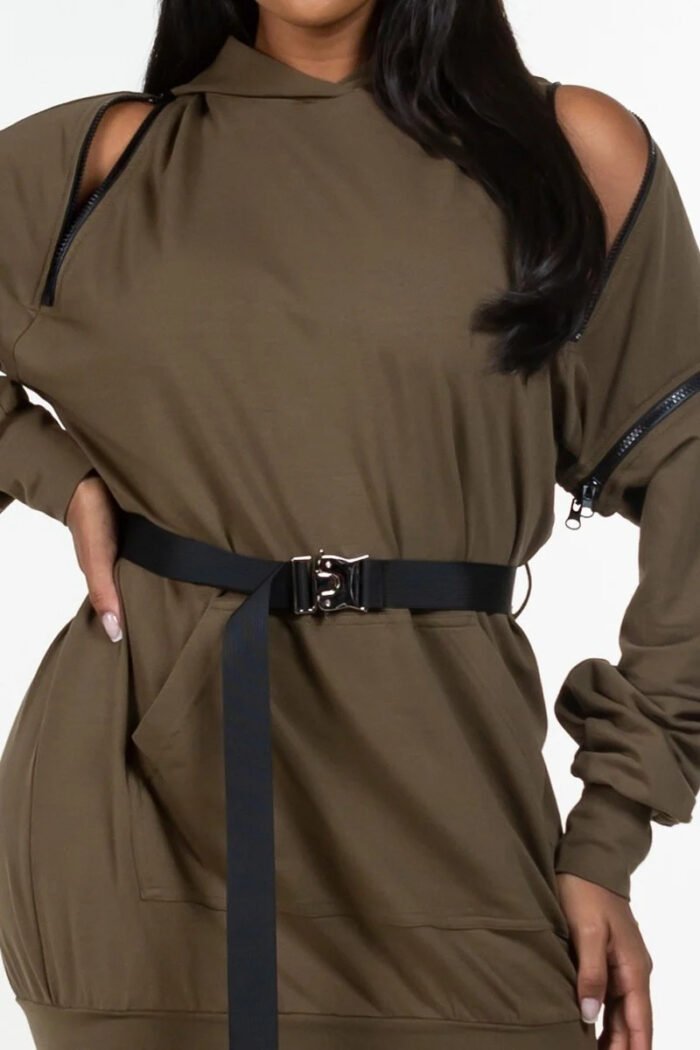 Double zipper long sleeve hooded mini dress - image 7