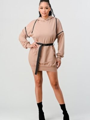 Double Zipper Long Sleeve Hooded Mini Dress