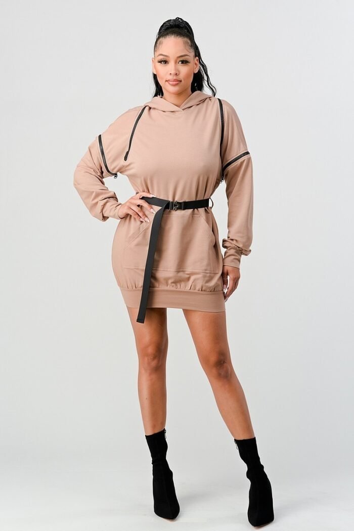 Double zipper long sleeve hooded mini dress - image 1