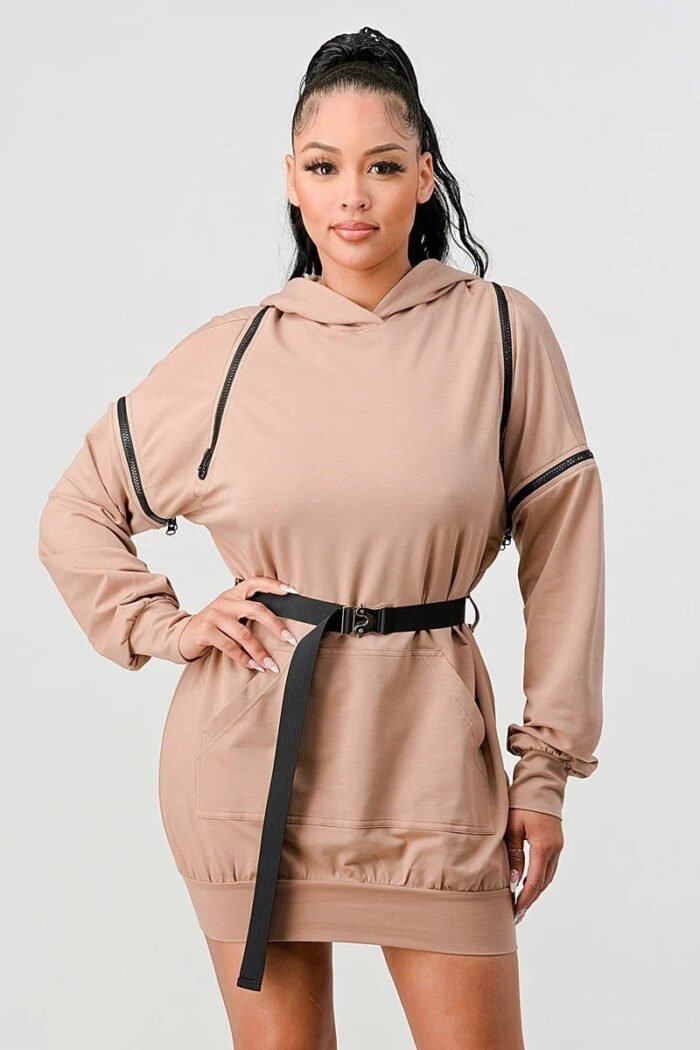 Double zipper long sleeve hooded mini dress - image 2