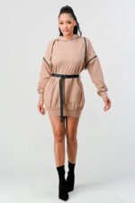 Double Zipper Long Sleeve Hooded Mini Dress - Image 3