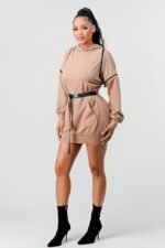 Double Zipper Long Sleeve Hooded Mini Dress - Image 4