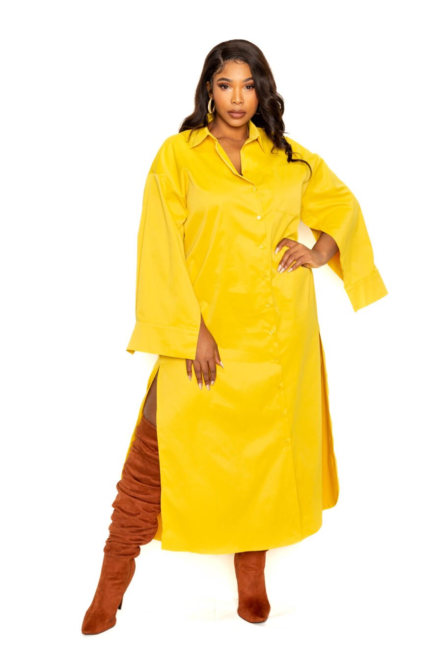 Cape sleeve shirt dress