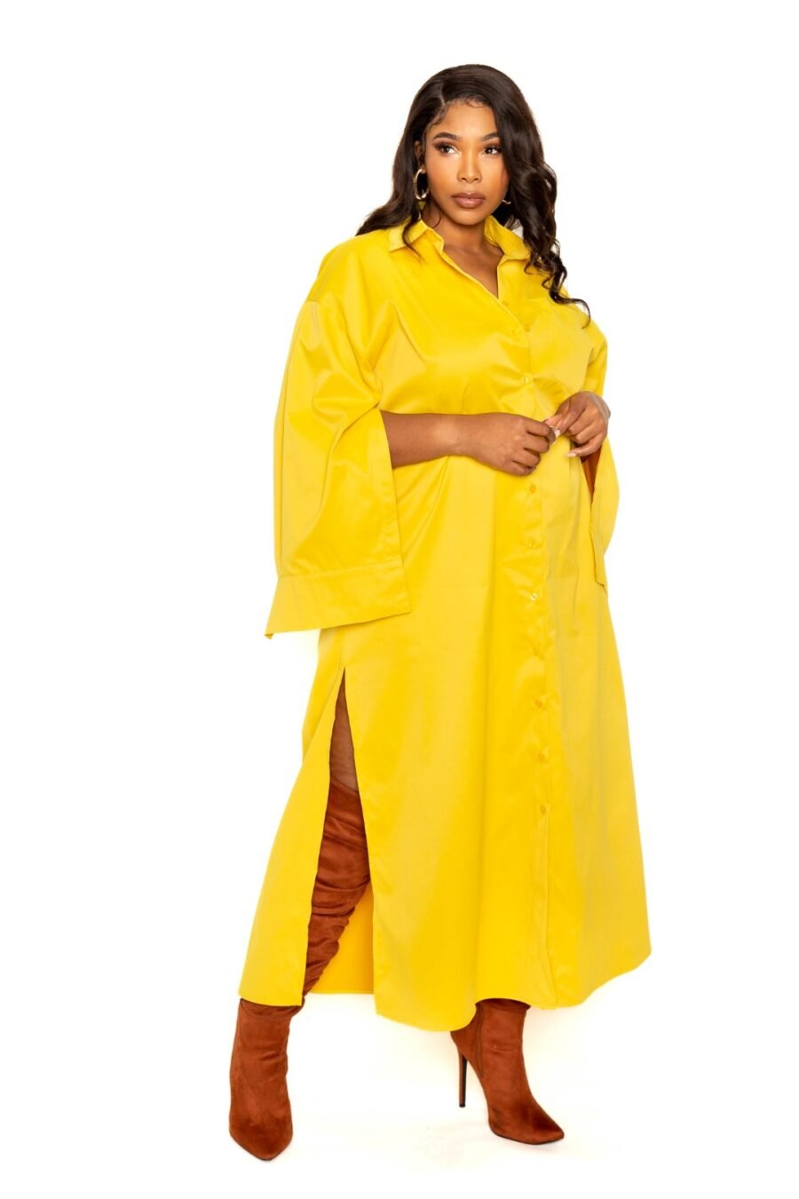 Cape sleeve shirt dress