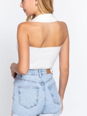 Halter Ruched Crop Sweater Knit Top