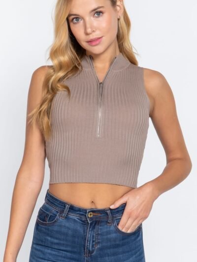 Sleeveless Rib Sweater Top W/zipper