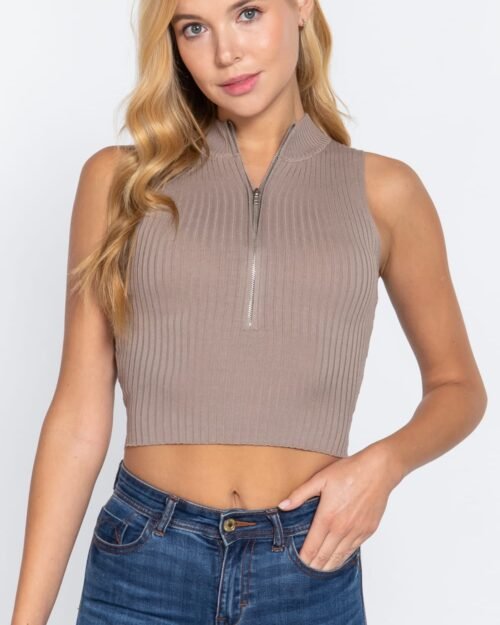 Sleeveless Rib Sweater Top W/zipper