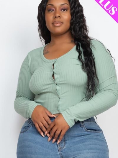 Plus Size Button Up Cropped Top Plus Size Button Up Cropped Top