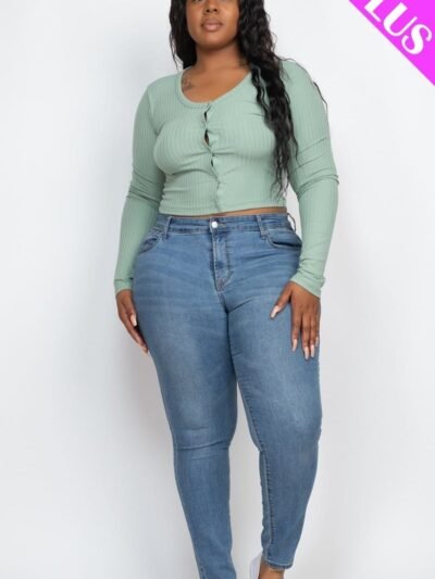 Plus Size Button Up Cropped Top Plus Size Button Up Cropped Top