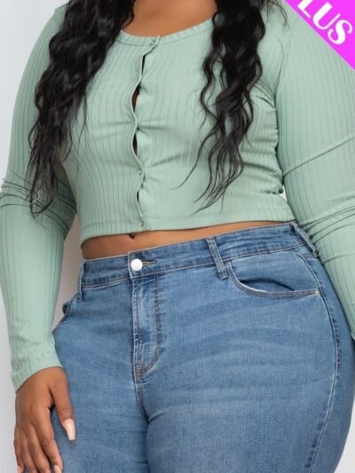 Plus Size Button Up Cropped Top Plus Size Button Up Cropped Top