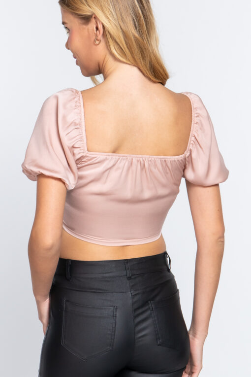 Short Slv Shirring Satin Crop Top - Image 8