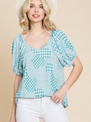 Hounds Tooth And Check Plaid Top